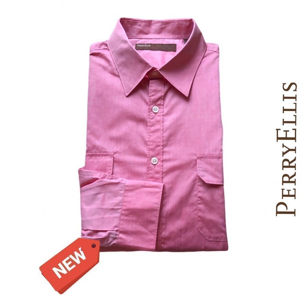 Perry Ellis Dress Shirt with Flap Chest Pockets - Coral,‎ NWOT, Size L